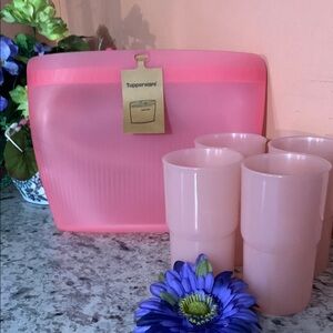 Tupperware Pink Storage Set with Cups